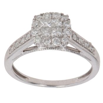 9ct White Gold 0.50ct Brilliant And Princess Cut Diamond Cluster Ring