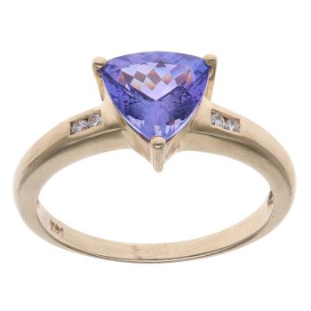14ct Yellow Gold 0.05ct Diamond and Tanzanite Single Stone Ring