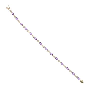 9ct Yellow Gold 0.05ct Diamond And Amethyst Bracelet 7.5"