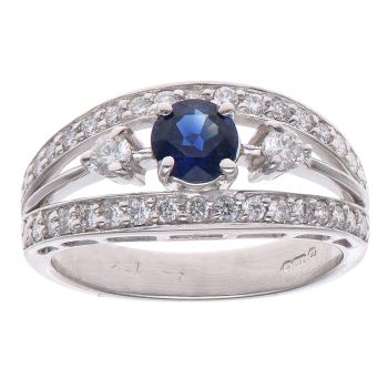 14ct White Gold 0.50ct Brilliant Cut Diamond and Sapphire Cluster Ring