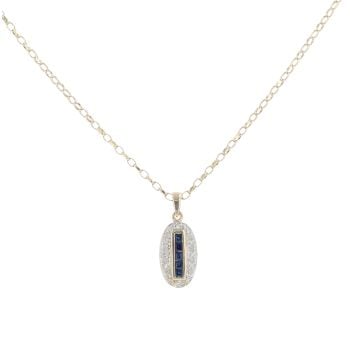 9ct Yellow Gold Sapphire and 0.05ct Diamond Pendant and Curb Chain 20"