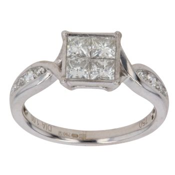 18ct White Gold 1.00ct Princess and Brilliant Cut Diamond Cluster Ring