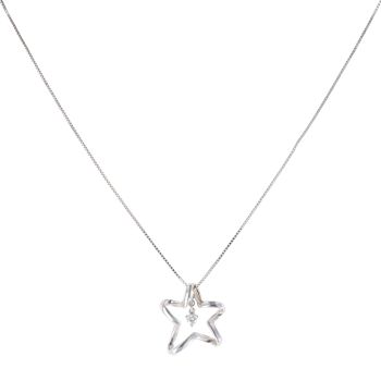 18ct White Gold 0.08ct Diamond Star Pendant and Chain 18"