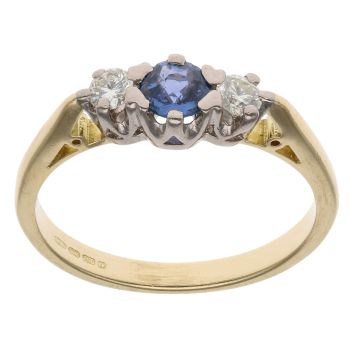 18ct Yellow Gold 0.20ct Brilliant Cut Diamond and Sapphire Ring