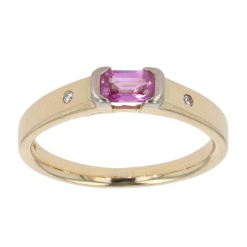 18ct Yellow Gold Sapphire and 0.05ct Diamond Ring