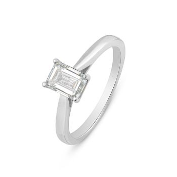 18ct White Gold 1.00ct Emerald Cut Lab Grown Diamond Solitaire Ring G VS