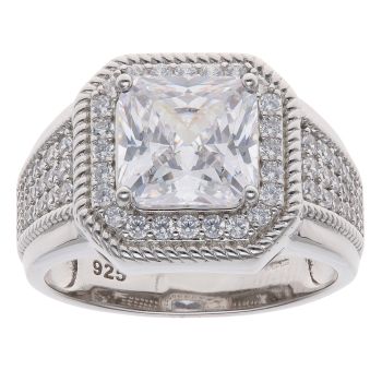 Silver Cubic Zirconia Cluster Signet Ring By Icesia