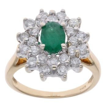 18ct Yellow Gold 0.85ct Diamond And Emerald Cluster Ring