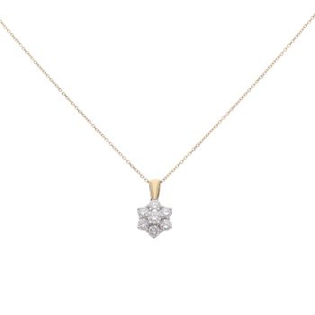 18ct Yellow Gold 1.00ct Brilliant Cut Diamond Cluster Pendant and Chain 18"