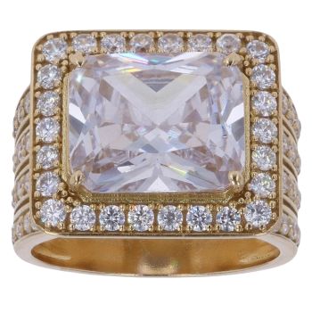 18ct Yellow Gold Cubic Zirconia Cluster Signet Ring