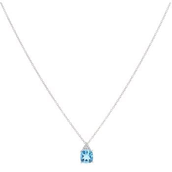 9ct White Gold 0.05ct Diamond and Blue Topaz Pendant and Chain 16"
