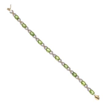 14ct Yellow Gold 0.20ct Single Cut Diamond and Peridot Bracelet  7"
