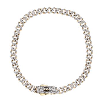 14ct Yellow Gold Monaco Classic Pave Lock Curb Bracelet 7.5"
