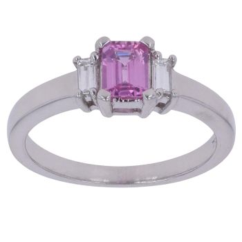 18ct White Gold 0.10ct Diamond and Pink Sapphire Three Stone Ring