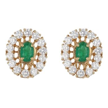 18ct Yellow Gold Cubic Zirconia and Emerald Cluster Earrings
