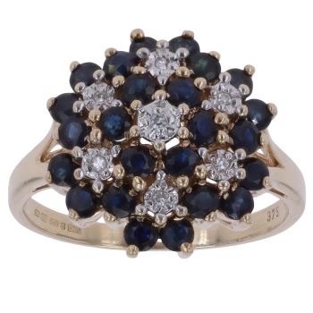 9ct Yellow Gold 0.05ct Diamond and Sapphire Cluster Ring