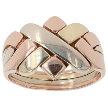 14ct Yellow White and Rose Gold Four Piece Puzzle Ring