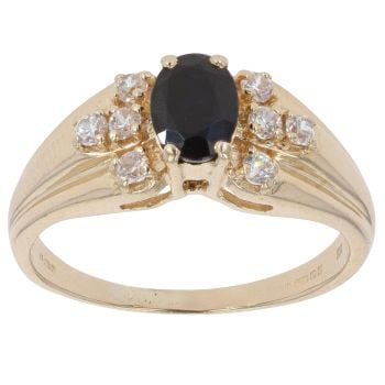 9ct Yellow Gold Cubic Zirconia and Sapphire Ring