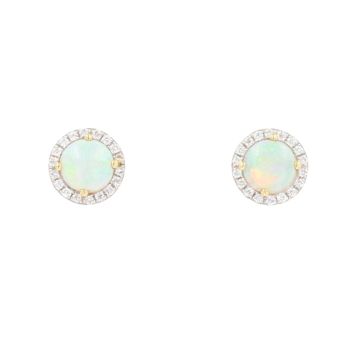 18ct Yellow Gold 0.15ct Diamond And Opal Cluster Stud Earrings