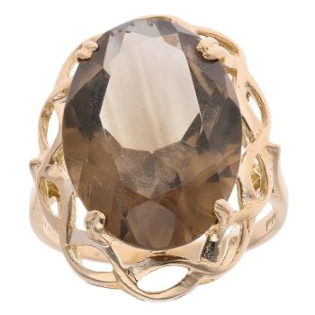 9ct Yellow Gold Smoky Quartz Single Stone Ring