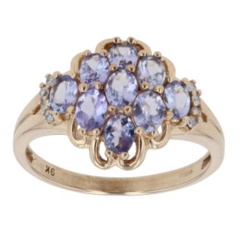9ct Yellow Gold 0.05ct Brilliant Cut Diamond and Tanzanite Cluster Ring