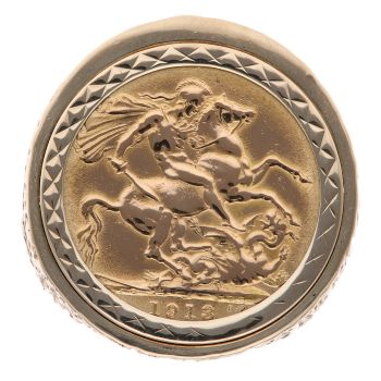 9ct Yellow Gold 1913 George V Large Head UK Full Sovereign Coin Ring