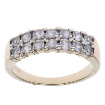 9ct Yellow Gold White Sapphire Two Row Fancy Ring