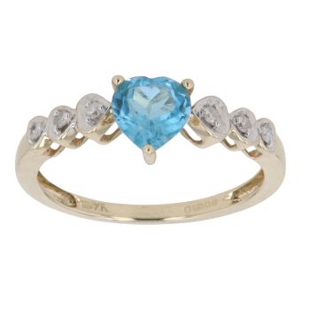 9ct Yellow Gold 0.06ct Diamond And Created Topaz Heart Ring