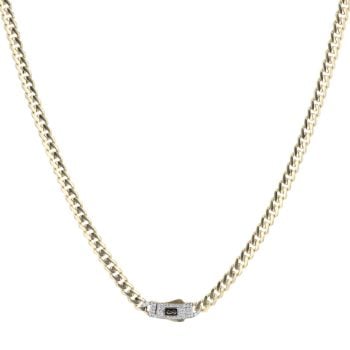 14ct Yellow Gold Monaco Curb Classic Cubic Zirconia Pave Lock Chain 18"