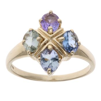 9ct Yellow Gold Multi Gemstone Cluster Ring