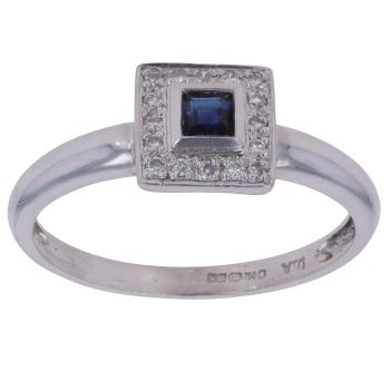 18ct White Gold 0.10ct Single Cut Diamond and Sapphire Cluster Ring