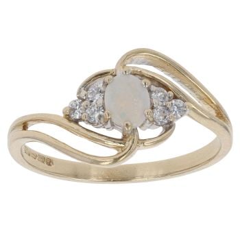 9ct Yellow Gold Cubic Zirconia and Opal Ring