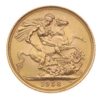 1958 Elizabeth II First Portrait UK Full Sovereign Coin