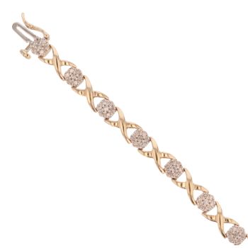 9ct Yellow Gold 1.00ct Brilliant Cut Diamond Cluster Bracelet 7.5"