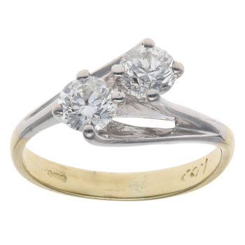 18ct Yellow and White Gold 1.00ct Brilliant Cut Diamond Two Stone Twist Ring