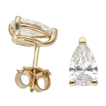 8ct Yellow Gold 2.00ct Pear Cut Lab Grown Diamond Solitaire Earrings