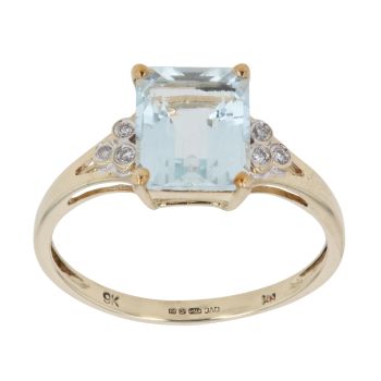 9ct Yellow Gold 0.05ct Diamond and Aquamarine Ring