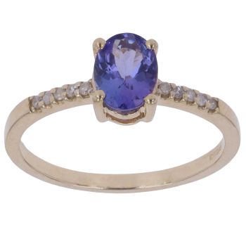 9ct Yellow Gold 0.10ct Diamond And Tanzanite Ring