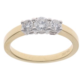 18ct Yellow Gold 0.50ct Brilliant Cut Diamond Graduated Trilogy Ring