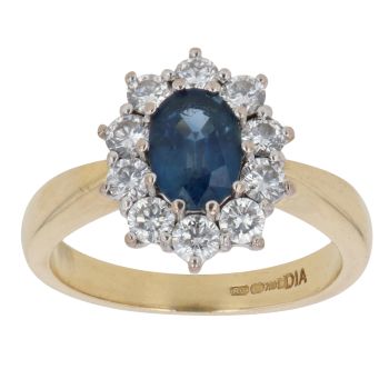 18ct Yellow Gold 0.70ct Brilliant Cut Diamond and Sapphire Cluster Ring