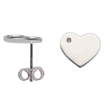 Silver Cubic Zirconia Heart Stud Earrings
