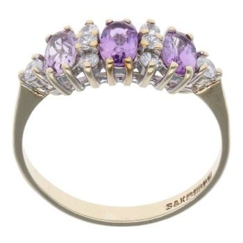 9ct Yellow Gold Amethyst And Cubic Zirconia Ring
