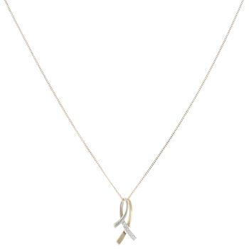 9ct Yellow and White Gold 0.05ct Diamond Ribbon Pendant and Chain 18"