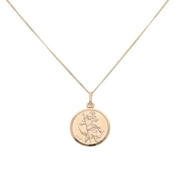 9ct Yellow Gold St Christopher Coin Pendant and Chain 18"
