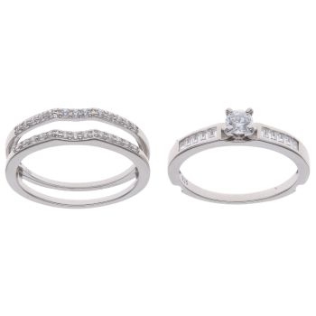 Silver Cubic Zirconia Bridal Set Ring By Icesia