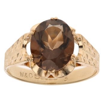 9ct Yellow Gold Smoky Quartz Single Stone Ring