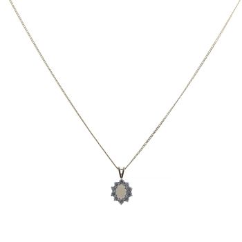 9ct Yellow Gold Opal and Cubic Zirconia Cluster Pendant and Chain 18"