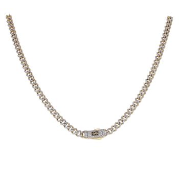 14ct Yellow Gold Monaco Classic Pave Lock Curb Chain 18"