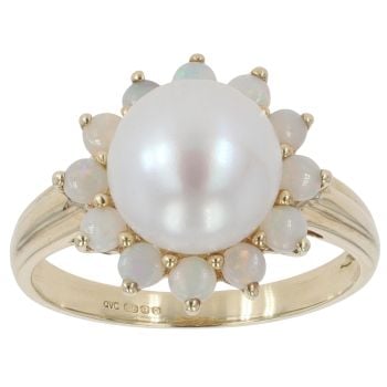 9ct Yellow Gold Pearl and Opal Cluster Ring