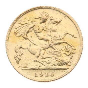 1914 George V Large Head UK Half Sovereign Coin